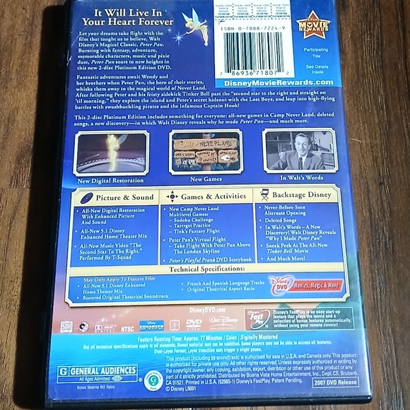 Walt Disney's PETER PAN Platinum Edition on DVD - Picture 2 of 2